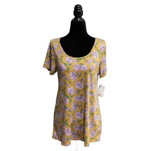 NWT LuLaRoe Mustard and Purple Rose Classic T, Size X-Small